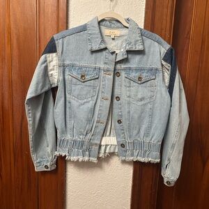 Chelsea & Violet Light Blue Denim Patchwork Jacket